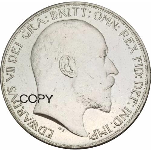 United Kingdom 1902 Edward VII St.George Slaying The Dragon Crown Cupronickel Silver Plated Copy Coin Edge Reeded
