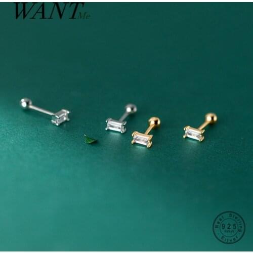 WANTME 925 Sterling Silver Fashion Korean Charm Square White Zircon Beads Stud Earrings for Women Teen Girl Party Jewelry Gift