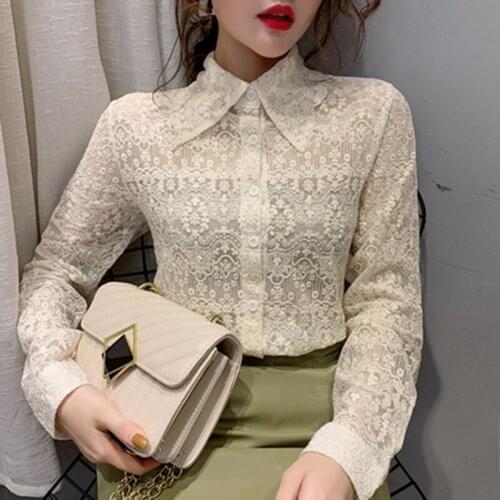 2020 spring autumn new western style embroidery lace shirt with long sleeves and base bodice slim top woman boho chic shirt