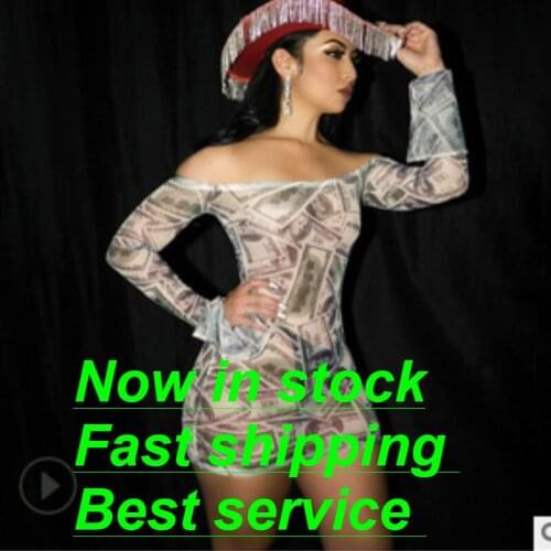 Woman Sexy Transparent Perspective Mesh Yarn Strapless Long Flare Sleeve Print Elastic Short Short Pencil Mini Butt