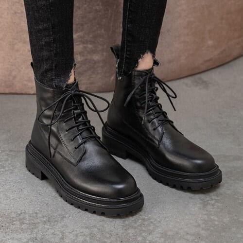 SKLFGXZY autumn winter Genuine leather Female boots Riding boots Womens boots warm black cowhide lace-up Women shoes Size 34-39