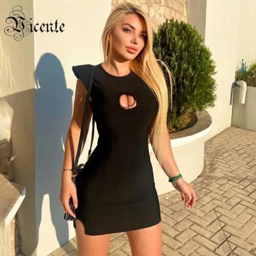 VC Trendy Hollow Out Circle Design O Neck Black Mini Dress Celebrity Party Club Bandage Vestido Free Shipping