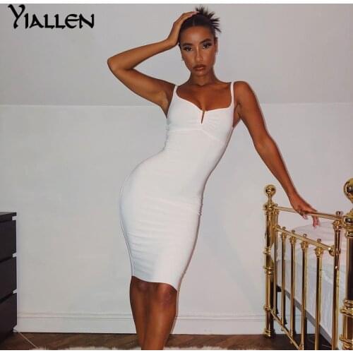 Yiallen Solid Color Sexy Sleeveless Bodycon Party Dresses Womens 2021 Spring New Backless Streetwear Skinny Slim Female Outfits