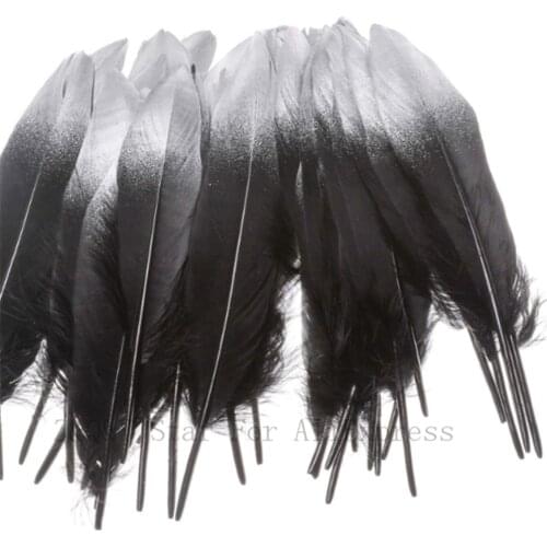 10-100 natural 15-20CM (6-8 inches) goose feather dyed black plus silver head feather DIY craft jewelry decorative feather