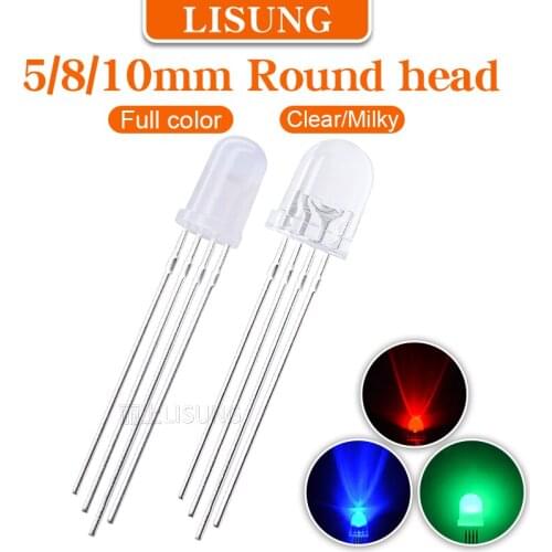 100pcs/bag Highlight 5mm 8mm 10mm Rgb Led Emitting Diode 4 Feet Full-color Red Green Blue Common Cathode Anode Colorful Light