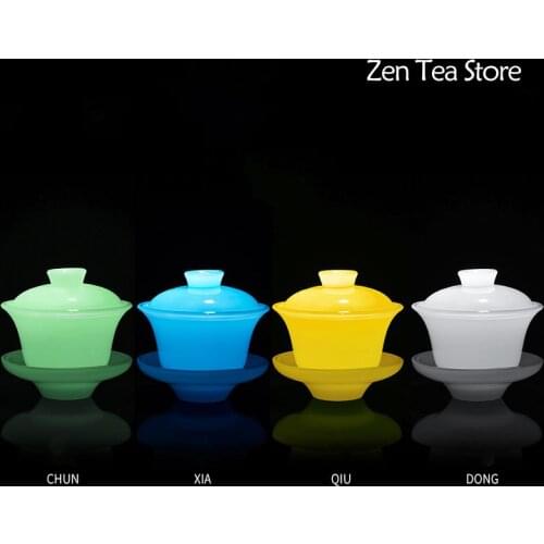 125ml Ice Blue Jade Porcelain Gaiwan Anti-hot Tea Tureen Glass Sancai Cover Bowl Kung Fu Tea Set Drinkware Teaware Tea Bowl