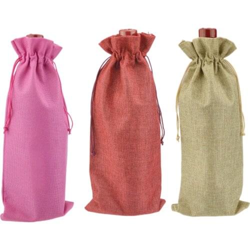 20 pcs 15x35cm Gift Promotion supplies jute wine bottle Covers Packaging bags for Party wedding Favor Table Decoration