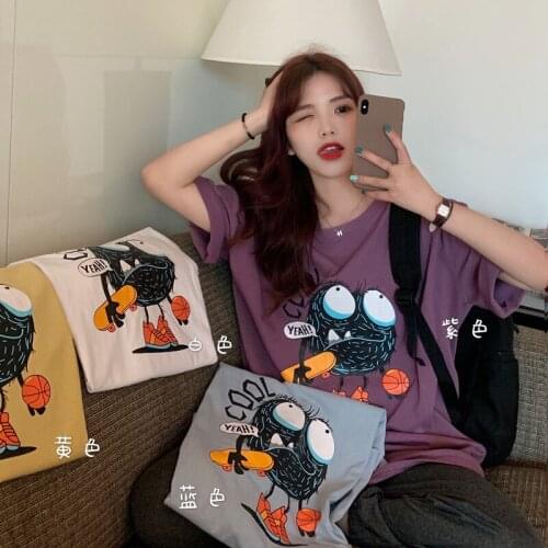 2021 Summer Kawaii Cartoon Pattern Printing Cute Short-Sleeved T-Shirt Female Korean Basic Round Neck Top Best Friend Clothes