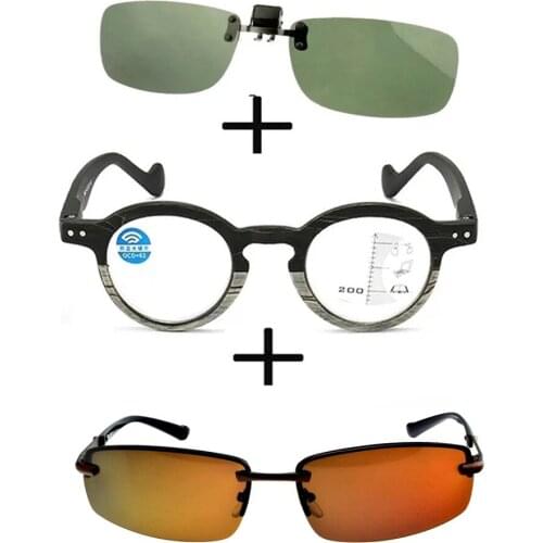 3Pcs!!! Progressive Multifocal Near and Far Reading Glasses for Men Women + Polarized Sunglasses Pillot + Sunglasses Clip