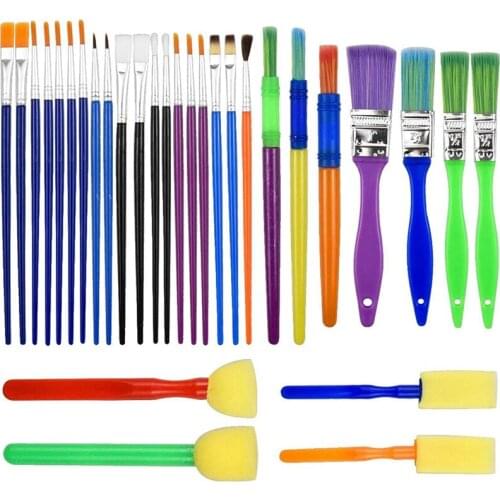 30PCS Colorful Artist Paint Brush Set,Childrens Kids Paint Brushes Starter Set for Watercolor,Paint Brushes Drawing Tool