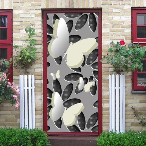 3D Visual Imitation Door Sticker Peel And Stick Space Butterfly Wallpaper Home Decor stickers de porte For Living Room Bathroom