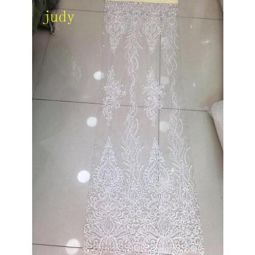 5yards White rattan art design embroidered sequined beads luxury European and American style wedding fabric FH54
