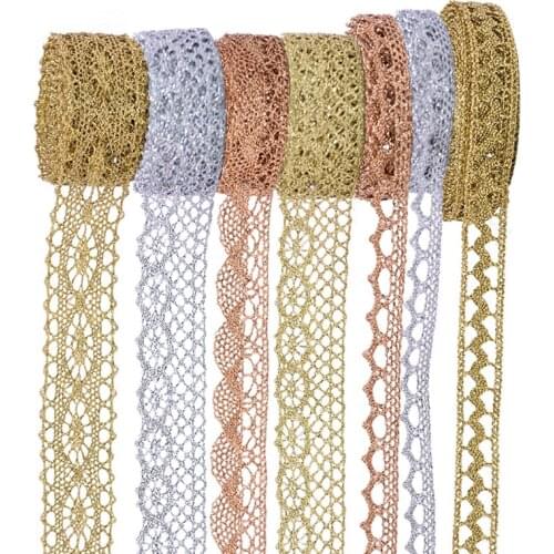 5yard Rose Gold Silver Lace Trim Ribbon Glitter Lace Trimmings Fabric for Sewing DIY Accessories Women Clothing Costume Decor