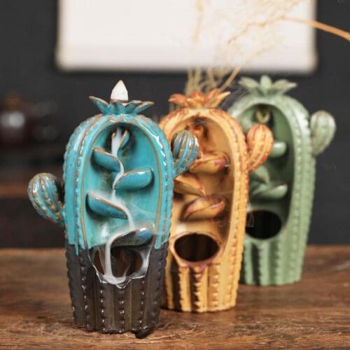 Incense Burner Ornamental Cactus Plant Shape Exquisite Workmanship Waterfall Backflow Incense Holder Decor Yoga Room decoracion