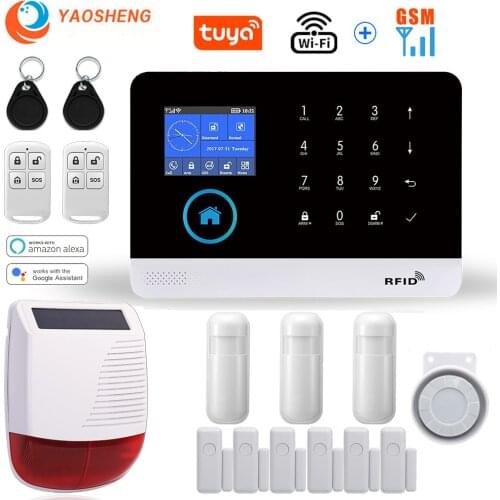 TUYA Wireless WIFI GSM Home Security Alarm System With Solar Strobe Siren PIR Motion Sensor Compatible With Alexa & Google Home