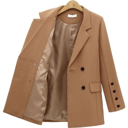 Brieuc Autumn Winter Suit Blazer Women 2019 New Casual Double Breasted Pocket Women Jackets Elegant Long Sleeve Blazer Outerwear