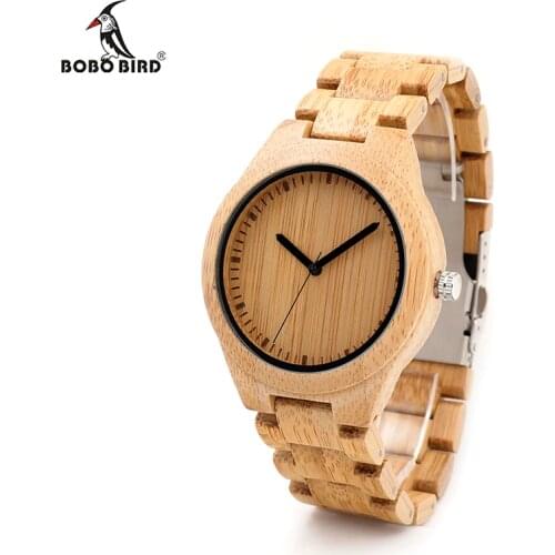 BOBO BIRD V-G27 Bamboo Wooden Watches Men Handmade Classic Quartz Wristwatch Wood/Leather Strap Available