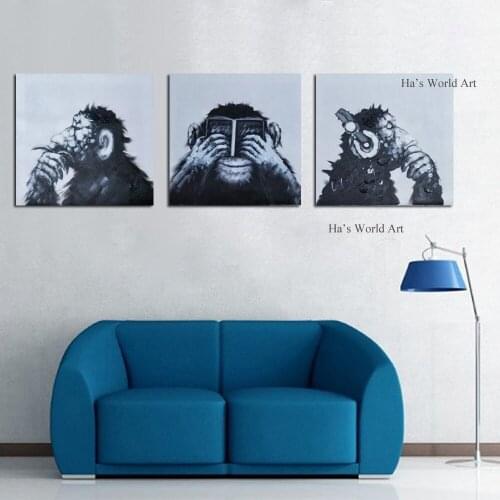 Pure Hand painted Canvas Painting High Quality Modern Art No Evil Gorilla Oil Painting Abstract Funny Monkey Decoration Home