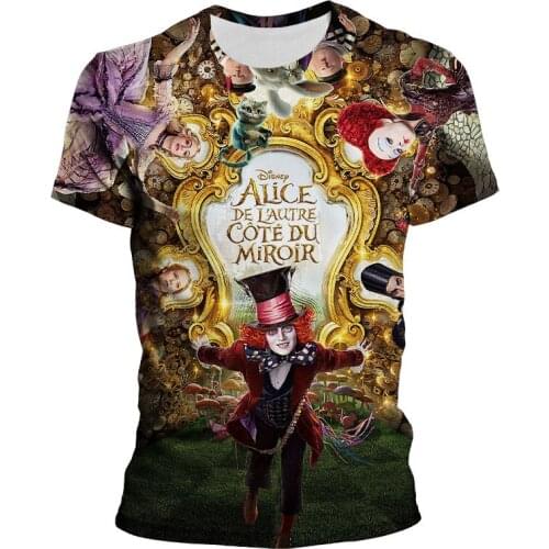 Cartoon Anime T-shirts For Men Disney Alice in Wonderland 3D Print Women Oversized T Shirt Summer Harajuku Children Clothes