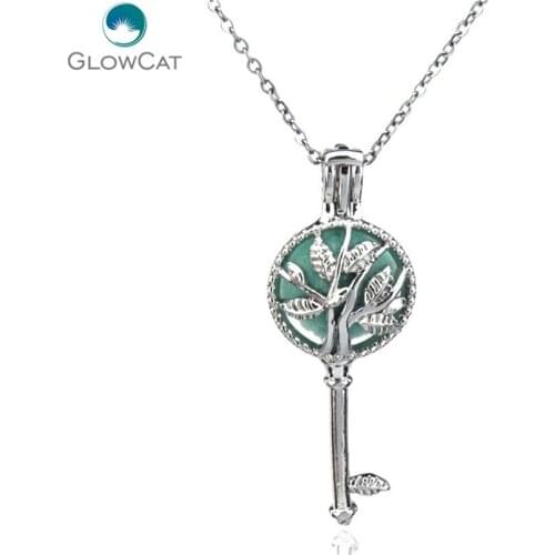 K29 Silver Plant Leaf Tree Diffuser Locket Necklace Women Aromatherapy Steel 16" Aroma Essential Oil Diffuser Locket