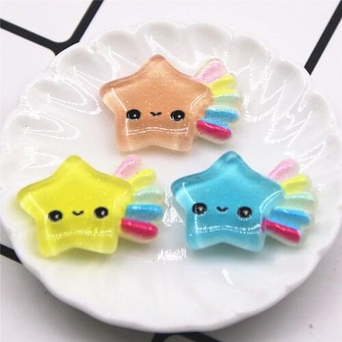 10pcs Smiling Star Bling Resin Cabochon Flatback Star Shape Art Supply Decoden Charm DIY craft