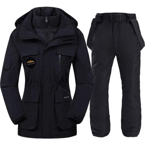 -30 degree Ski Suit Women Winter Down Jackets and Strap Pants Warm Waterproof Womens Coat Outdoor Snowboard Snow Clothing Brand