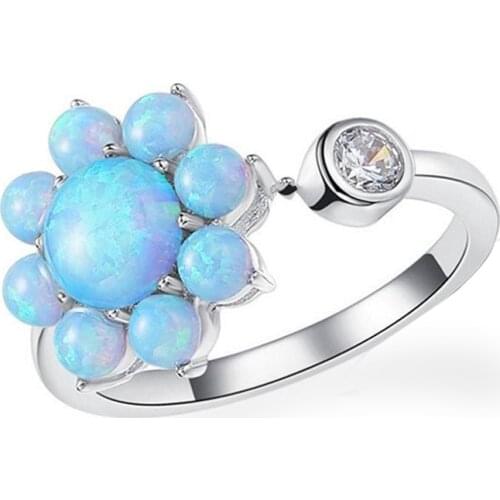 Fashion European and American Blue Sun Flower Ring for Women Party Engagement Wedding Jewelry Accessories Size 6-10