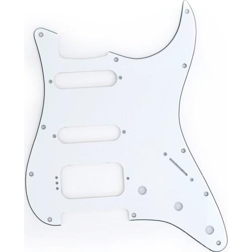 Musiclily Pro 11-Hole Round Corner HSS Guitar Strat Pickguard for USA/Mexican Stratocaster 4-screw Humbucking Pickup, 3Ply White