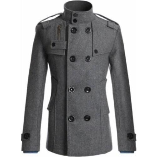 Mens Overcoat Long Sleeve Casual Woolen Coat Male Jacket Windbreaker Men Grey Trench Coat Slim Fit Boys Outerwear Plus Size 3xl