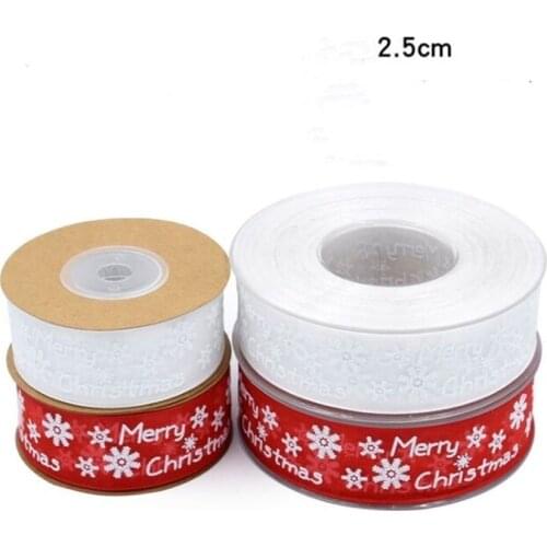 New white /red color ribbon 2.5cm wide for merry christmas style white snow show wedding candy /birthdays gifts /halloween party
