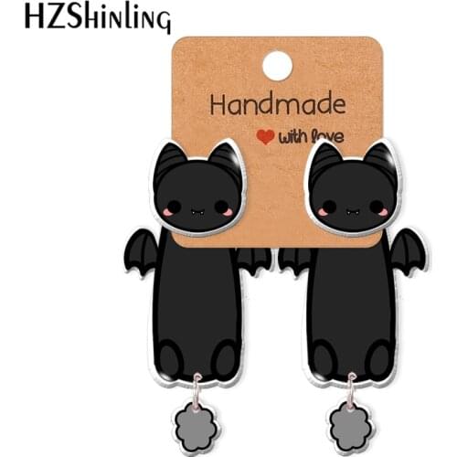 2021 New Spooky Bat Acrylic Stud Earring Lovely Epoxy Resin Jewelry Handmade Items Gifts Girl