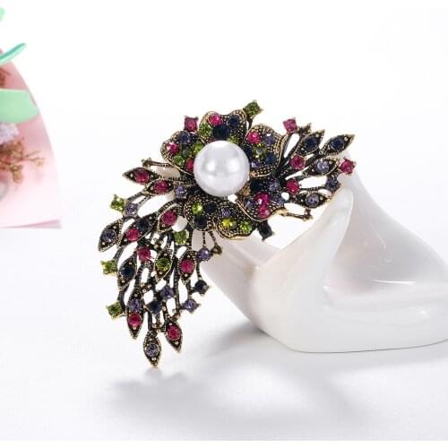 New Large Crystal Vintage Flower Brooches for Women Enamel Brooch Pins Jewelry Accessories