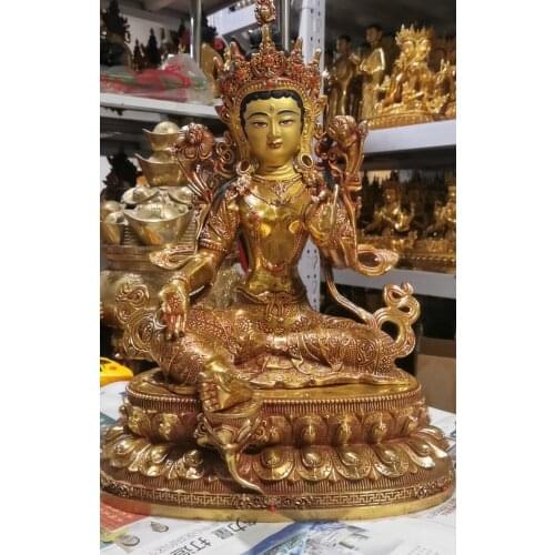 Wholesale Buddhist supplies 45CM large Buddhism bless safe health good luck high grade BRASS GREEN Tara Guan yin Buddha statue