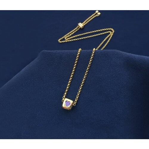 S925 sterling silver new golden yellow square inlaid heart necklace female fashion personality banquet style