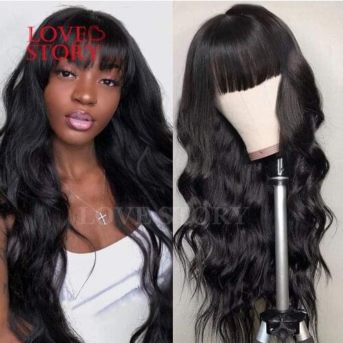 Lovestory Body Wave Synthetic None Lace Wig Heat Resistant Fiber Black Color Synthetic Replacement Hair Wigs For Women