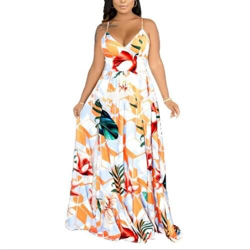Hot Boho Spaghetti Straped Swing Long Dresses For Women Summer Beach Dress Female Summer Holiday Beach Sea Side Print Sun Dress