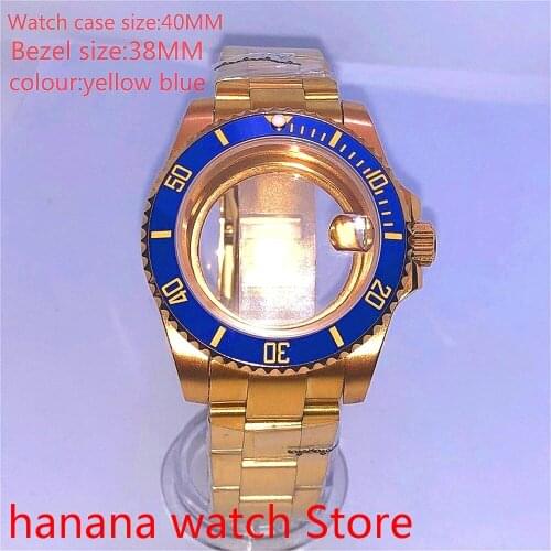 Suitable for NH35 36 Mingzhu2813 Miyata self-winding 40mm transparent back gold box series, with rotating yellow bule bezel