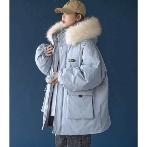 Fur collar down padded jacket 2021 new women oversize bf thick mid-length tooling winter jacket Korean trend thicken solid coat