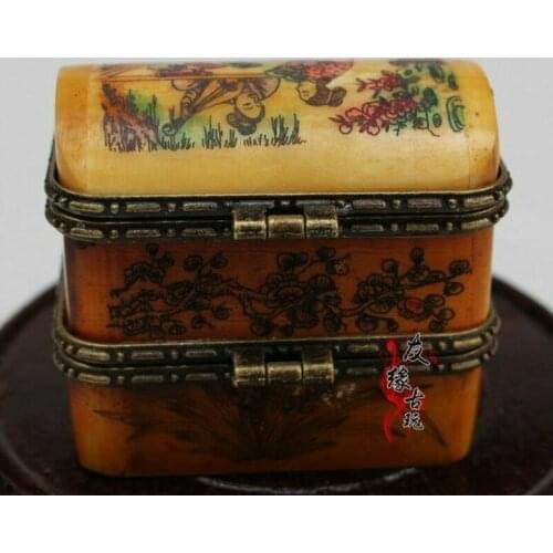Rare Small Unique Vintage Antique Camel Bone Plum Trinket Jewelry Box