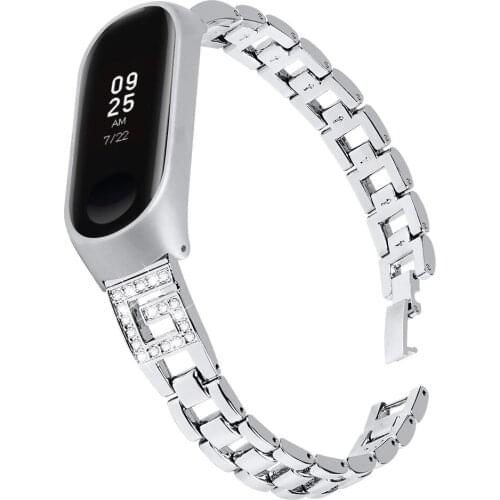 Luxucy G Pattern Rhinestone Strap Alloy Steel Replacement Wristbands With Frame For Xiaomi Mi Band 5 Watch Accessories For Women
