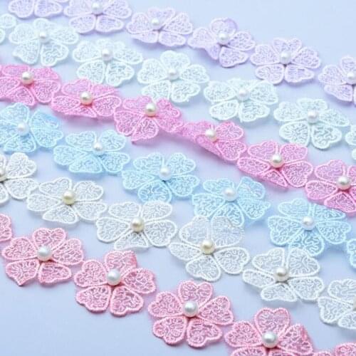 20y 2.5cm 3D Floral Pearl Embroidery Mesh Lace Trim for Baby Girls Clothes Dress Decorations DIY Hair Accessories