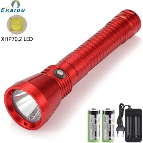 New XHP70 LED Yellow / White Light Flashlight 6000 Lumens Diving Torch Underwater 200M IPX8 Waterproof Outdoor Hunting Lamp