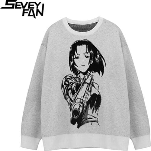 SEVEYFAN Anime Printed Sweater Mens Hip-Hop Loose Winter New Knitwear Fashion Pullover Sweater