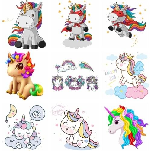Iron On Transfers Cute Unicorn Heat Transfers PVC Patches For Clothes Thermal Transfer Heat Vinyl Iron Stickers Apparel Decor