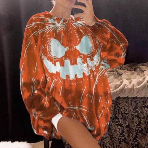 Halloween Oversized Hoodie Fashion Womens Casual Long Sleeve Pumpkin Printed Ladies Tops Female Sweatshirt толстовка женская