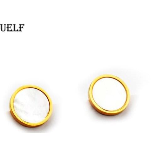 Uelf Fashion Round Pearl Shell Earrings Simple Natural Stud Earrings For Women Geometric Gold Color Statement Earring Jewelry