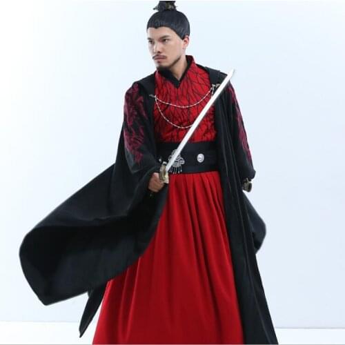 Oriental Emperor kings princes Kungfu Martial arts Ghost clan men in black suit Hanfu film and TV cosplay top grade Fabric