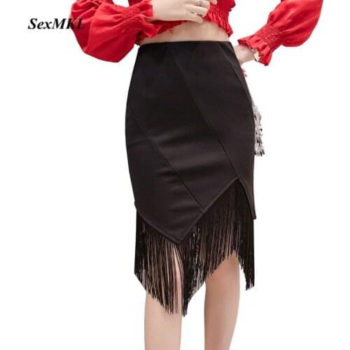 SEXMKL Tassel Black Skirts Womens 2020 Korean Harajuku High Waist Skirt Sexy Jupe Streetwear Party Pencil Skirt Plus Size Faldas