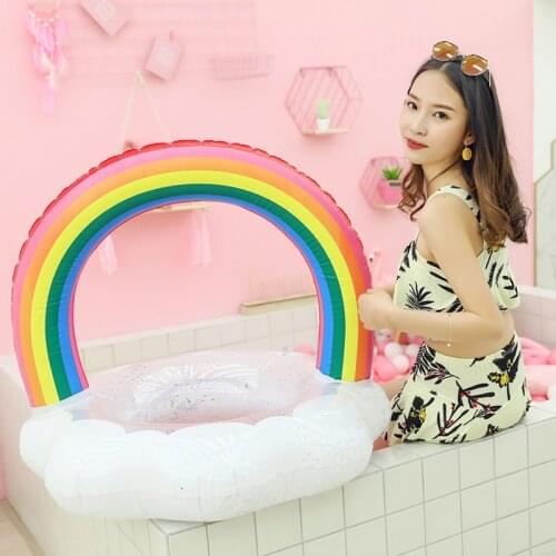 Fun Swimming Ring Inflatable Rainbow Swimming Ring Women Kids Swimming Circle Pool Float Summer Pool Party Water Toys