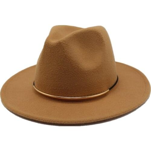 Seioum 2018 New Women Wool Fedoras With Metal Ring Wide Brim Panama Hat Winter Warm Jazz Caps Elegant Lady Church Hat Sombrero